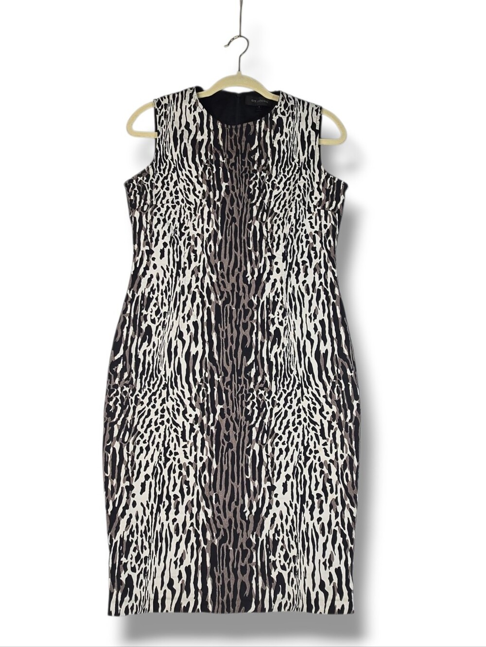 St. John Animal Print Sheath Dress Quiet Luxury Mixed Safari Sleeveless Size 8 - Picture 2 of 16